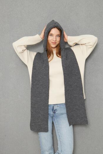 Irmak Kerekli Women's Soft Textured Hooded Scarf Thessaloniki Knitted Hooded Shawl 13038