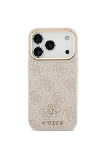 Guess Case for iPhone 17 Pro, 4G Strass Logo with Big Strap Metal Button MagSafe, Slim Protection, Pink