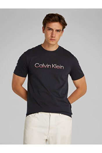 Calvin Klein Men Black Raised Ombre Embroidery Crew Neck T-Shirt