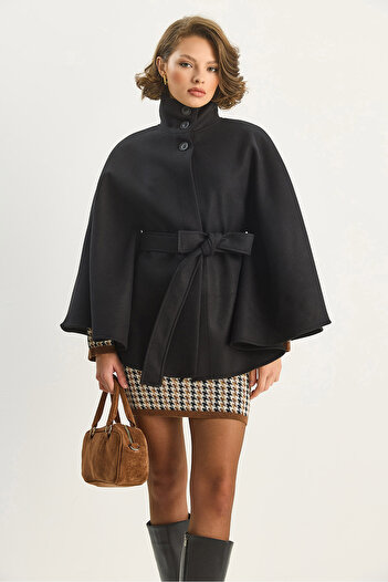 Bianco Lucci Women's Belted Stand Collar Cashmere Poncho 0314 60283652