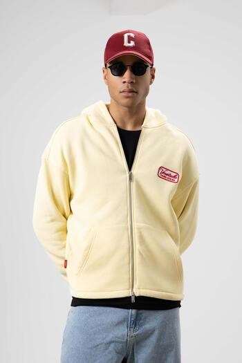 VAMOSCLO Oversize Zippered Hooded Sweatshirt Yellow