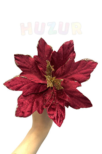 Huzur Party Store Σκούρο κόκκινο λουλούδι αλόγου 22 εκ. βελούδινο ασημί μπορντό τεχνητό λουλούδι Χριστουγεννιάτικο δέντρο πεύκου Πρωτοχρονιάτικο ντεκόρ