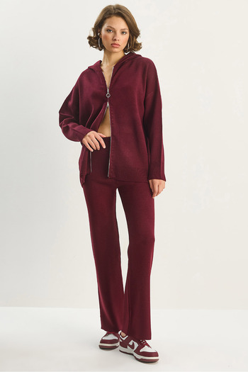Bianco Lucci Women's Relax Fit Hooded Cardigan High Waist Pants Knitwear Set Tt251003 60283645