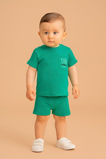 RAPAPA Baby Boy Dar Kalip Ribana Fabric Pocket Surf Printed Shorts Set - Green 25143