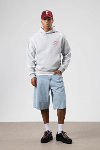 VAMOSCLO Oversize Washable Boxy Fit Hooded Sweatshirt Light Gray