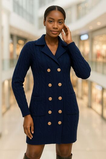 DEEP BEACH Knitwear Double-Breasted Cardigan Dress
