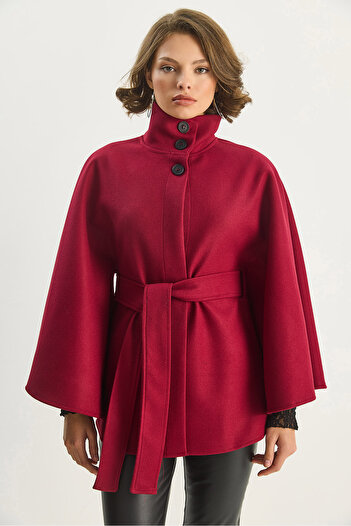 Bianco Lucci Women's Belted Stand Collar Cashmere Poncho 0314 60283652