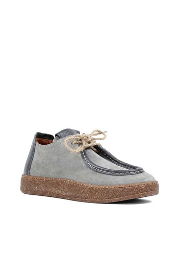 Celal Gültekin Women's Gray Lace-Up Thick Soled Suede Leather Shoes