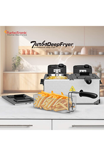 TurboTronic Professional deep fryer TT-DF2, 3600 Watts, 6 Liters, Adjustable Thermostat, Stainless Steel