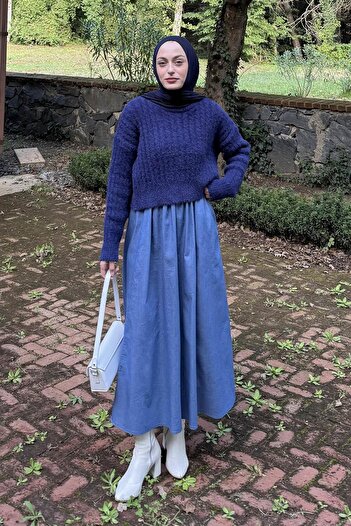 lamelif Crop Knitwear Sweater Navy Blue