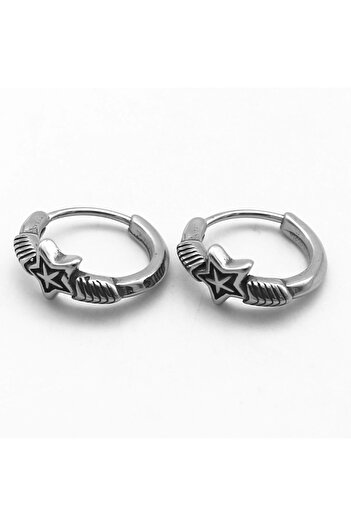 Viking Star Design Hoop Earrings Unisex 316L Stainless & Tarnish-Free Steel Earrings Pair