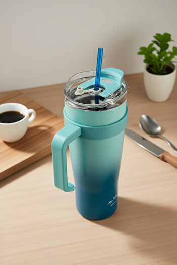 Bambum Horizon Thermos Cup with Straw Navy Blue 1000ml