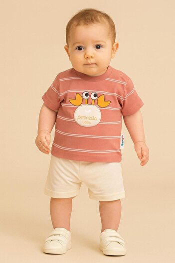 RAPAPA Baby Boy Slim Fit Striped Crab Shorts Set - 25475Krş