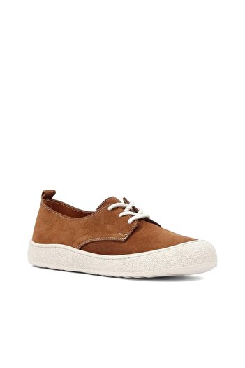Celal Gültekin Women's Tan Lace-Up Thick-Soled Suede Leather Shoes