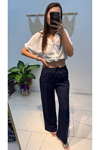 Maison La Femme Women's Elastic Waist Pocket Palazzo Trousers