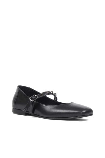 Celal Gültekin Women's Black Buckle Leather Ballerinas