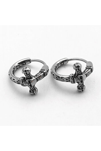 Viking Engraved Skull Design Hoop Earrings 316L Stainless & Tarnish-Free Steel Earrings Pair