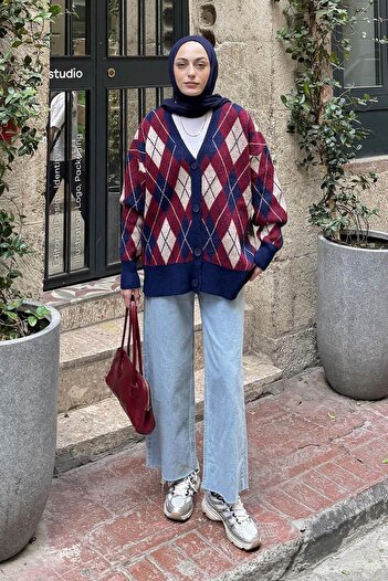 lamelif Crew Neck Short Cardigan Navy Blue