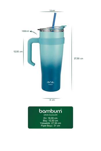 Bambum Horizon Thermos Cup with Straw Navy Blue 1000ml