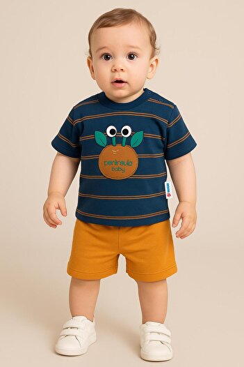 RAPAPA Baby Boy Slim Fit Striped Crab Shorts Set - 25475L
