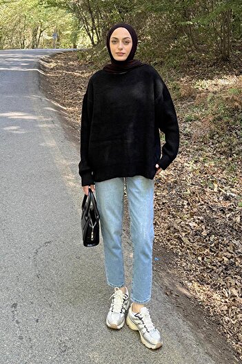 lamelif Thin Knitted Sweater Black