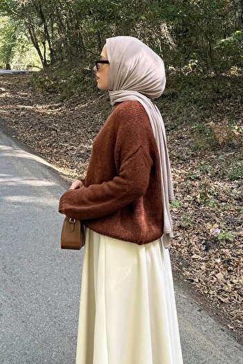 lamelif Stand Collar Balloon Sweater Cinnamon