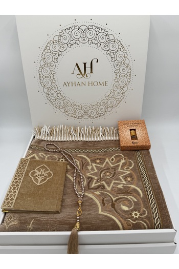 AYHANHOME 4 Piece Special Boxed Woven Twisted Fringed Prayer Rug Set