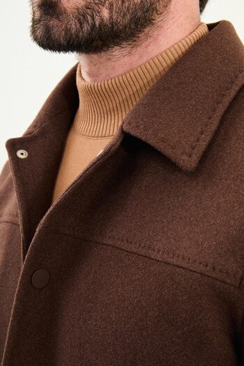 Mcr Plain Slim Fit Shirt Collar Snap Fastener Cashmere Men's Coat Brown - 39650.25K
