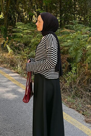 lamelif Thin Striped Knitwear Cardigan Black