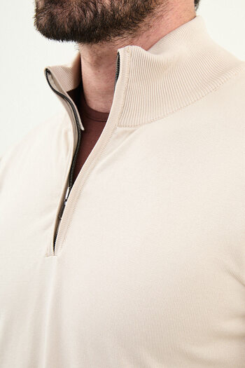 Mcr Plain Slim Fit Zippered Half Fisherman Men's Knitwear Sweater Beige - 11561.25K