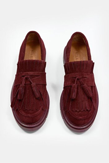 NILUFARR Jeremy Burgundy Suede Genuine Leather Women's Loafer