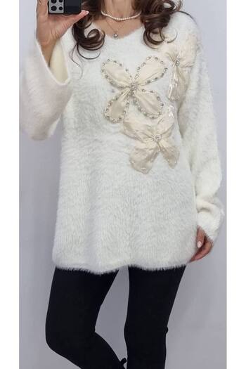 MAXORA SHOP Women's angora sweater with loose fit and decorative details