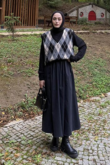 lamelif Baklava Patterned Sweater Black