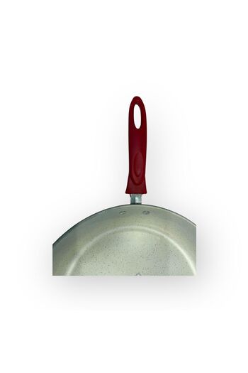 As Red frying pan with beige lining