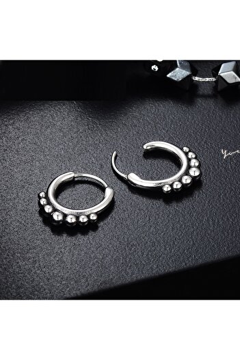 Viking Beaded Design Hoop Threadable 316L Stainless & Tarnish-Free Steel Earrings Pair