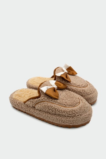 LAMİNTA Puffer Camel Bow Detailed Women's House Slippers