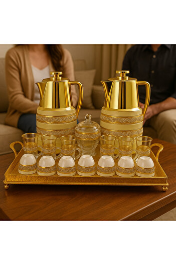 Radin Thermose Set Of 22Pieces 2Pc Thermose 6Tea Cups With 6soucers 6Cawa Cup 1Tray 1Sugar Bowl For Home