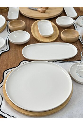 MD MİMOZA DEKOR Breakfast Set 64 Pieces for 6 Persons Bamboo & Porcelain / Service / Presentation / Tableware