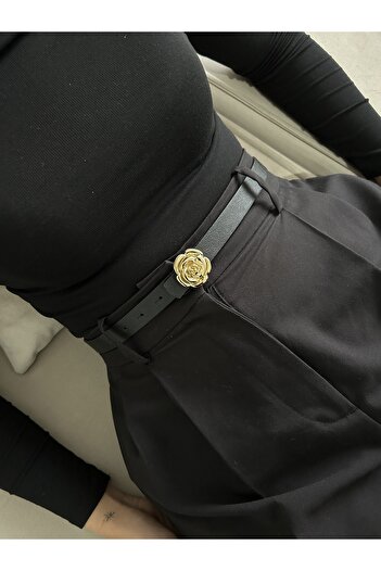 LİA KEMER Trace Gül Gold Buckle Model Women's Belt Waist Belt Coat Belt Dress Belt Trouser Belt