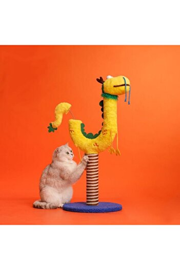 Golden cat عمود خدش للقطط من زيزي – لعبة ملفوفة بنبات السيزال مع كرة زنبركية، 35×35×75 سم، لون أصفر