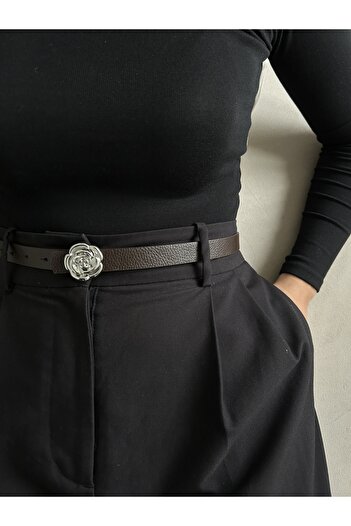 LİA KEMER Trace Rose Silver Buckle Model Women's Belt Waist Belt Coat Belt Dress Belt Trouser Belt