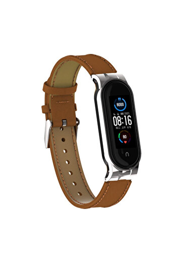 Other Leather strap for Xiaomi Mi Band 8 - Brown-Silver