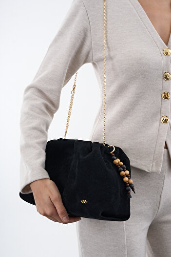 Çantacımstore Women's Drawstring Bag Black Suede