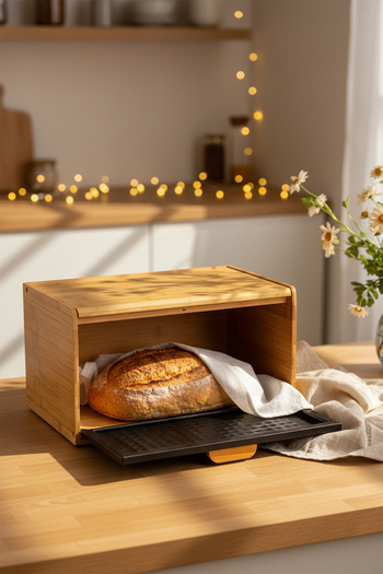 Amandus Lignum - Bamboo Bread Bin Bread Storage Container Bread Box Bread Basket