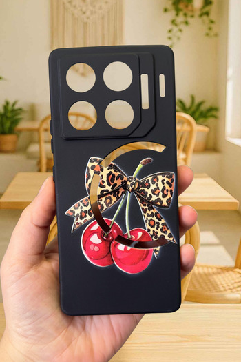 Vip Case Infinix Gt 20 Pro Compatible Cherry Leopard Bow Patterned Silicone Shock-Absorbing Rubber Case277