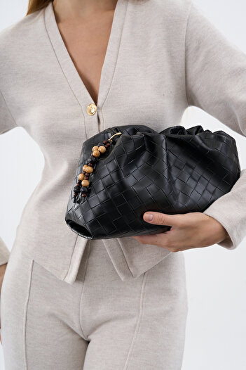Çantacımstore Women's Drawstring Bag Black Braided