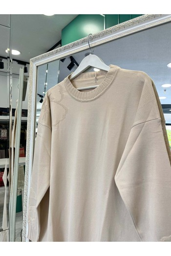 MERAM BUTİK Adn Thin Knitwear Flowered Tunic - Stone - 2