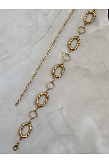 CSR AKSESUAR Gold Twisted Oval Ring Body & Waist & Dress & Pants & Skirt Chain Belt
