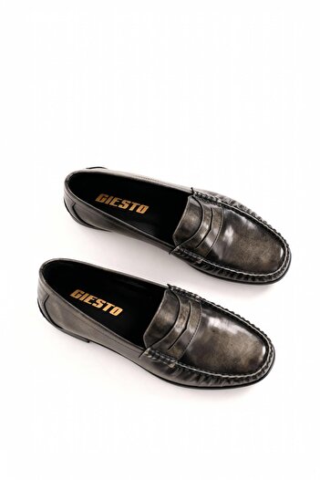 GIESTO Black Gray Effected Loafer Shoes
