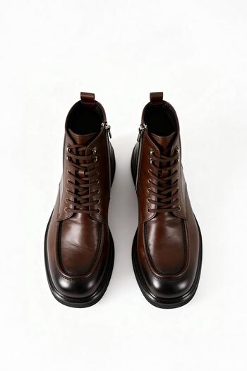 GIESTO Effective Lace-Up Leather Brown Boots